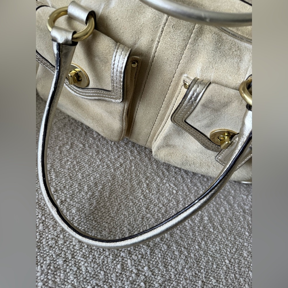 Vintage Coach Beige and Silver Suede Satchel - Picture 5 of 15